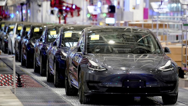 Chinese-made Model 3 cars in Shanghai. Picture: Aly Song/Reuters