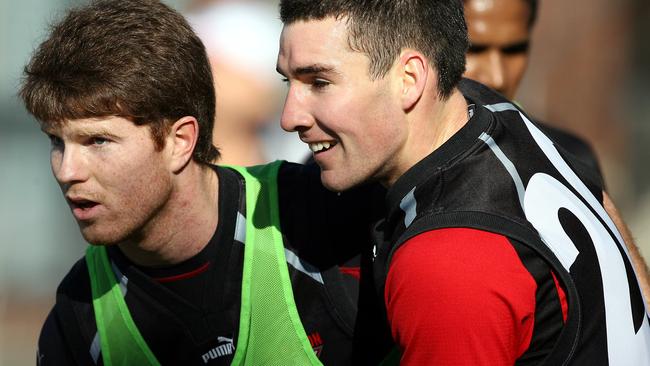 Ben Jolley and Henry Slattery training at Essendon in 2006.