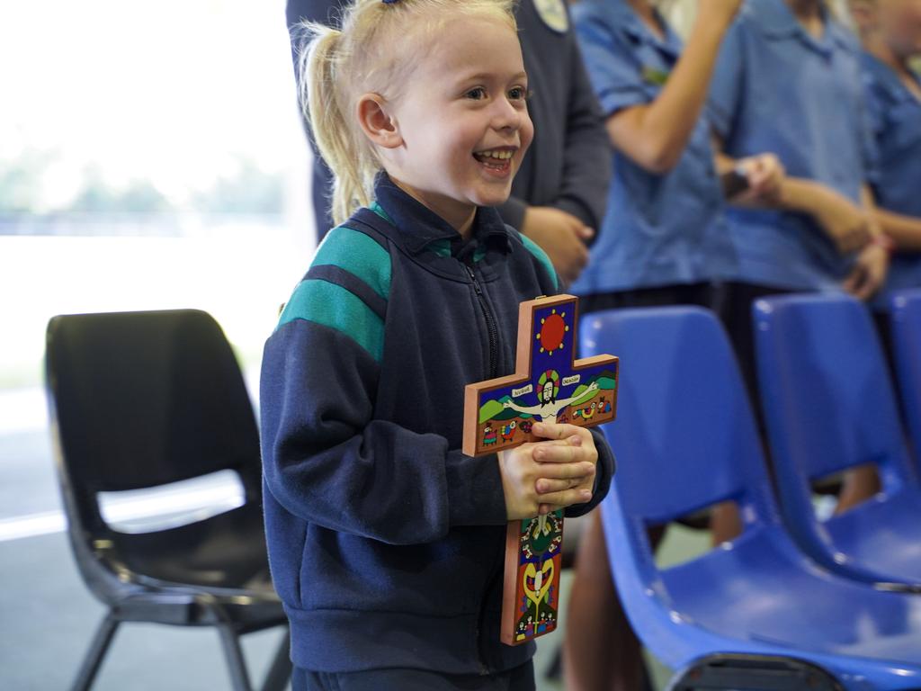 Prep student Evelyne Dalton at the official blessing of MacKillop Catholic Primary School's upgraded facilities. Picture: Heidi Petith