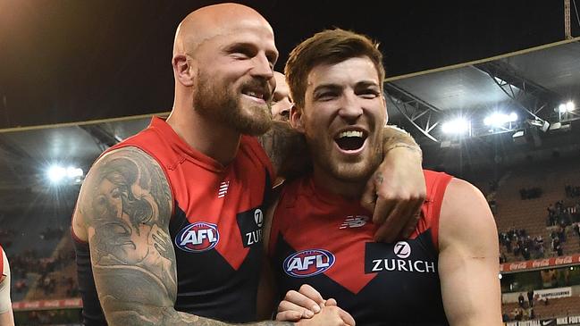 Nathan Jones and Jack Viney helped Melbourne reach the finals in 2018. Picture: AAP Images