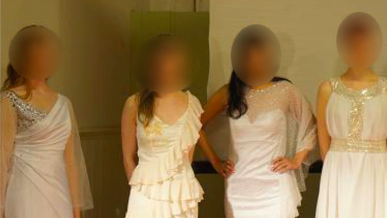 Church members dressed as brides from about 10 years ago during a modelling photo shoot in what a former member called ‘creepy’ in a previous news.com.au article.