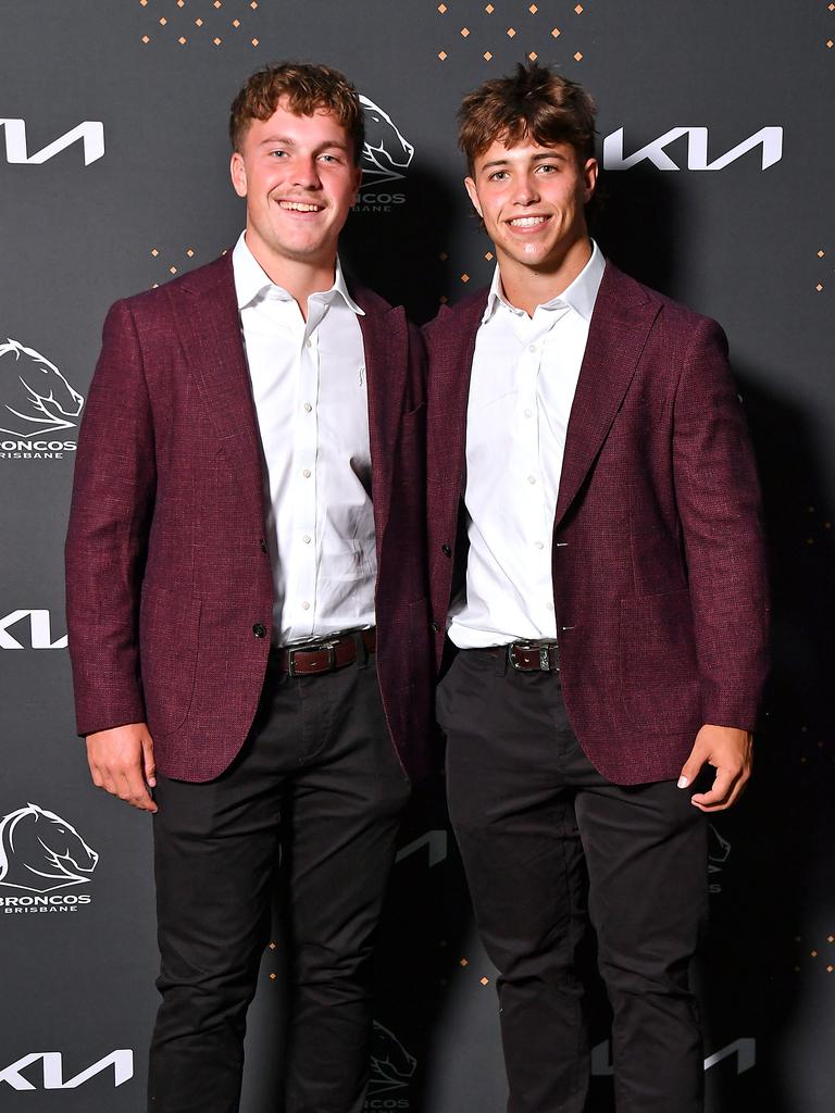 Coby Black and Cameron Bukowski at the Broncos’ 2025 season launch at The Star Brisbane. Picture: John Gass