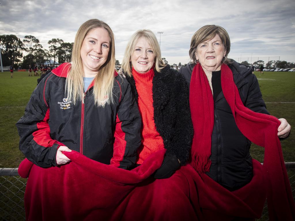 From left, Tahlia Walsh, Kim Walsh and Rose Ewington, of Lauderdale. Picture: LUKE BOWDEN