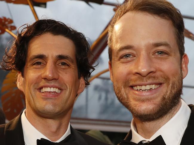 Comedy duo Hamish Blake (right) and Andy Lee at the 2018 Logie Awards at The Star Casino on the Gold Coast, Sunday, July 1, 2018. (AAP Image/Regi Varghese) NO ARCHIVING, EDITORIAL USE ONLY