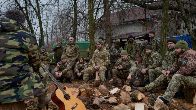 Acclaimed Ukrainian singer Kolia Cerga performs for Ukrainian soldiers from the 59th brigade near the frontline on Christmas Day.