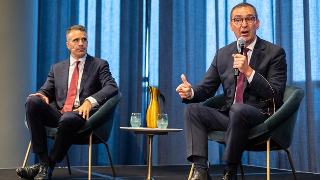 Opposition Leader Peter Malinauskas and Premier Steven Marshall at the Building a Better South Australia event run by the Advertiser. Picture: The Advertiser / Morgan Sette