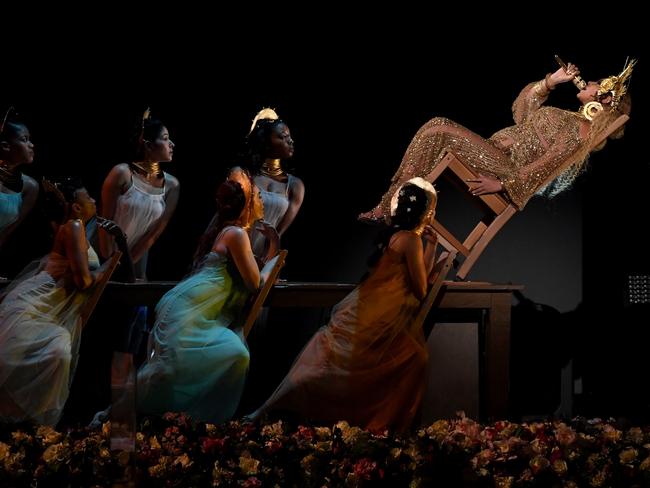 Beyonce defies gravity to bring the star power to the Grammys. Picture: Kevin Winter/Getty Images.