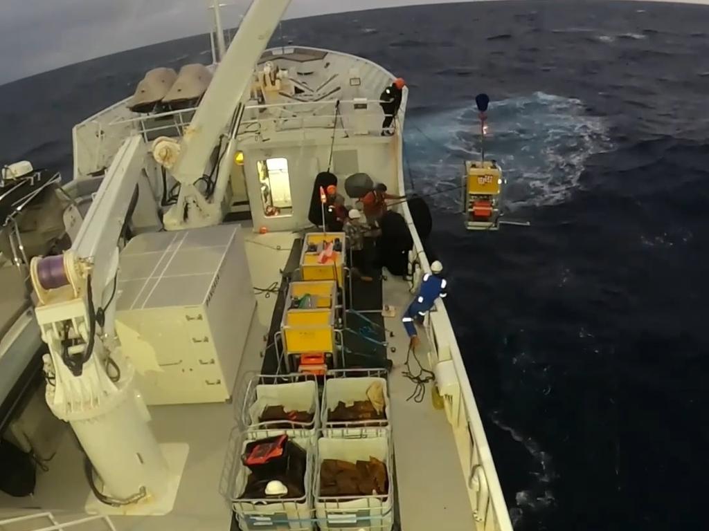 Monitoring devices equipped with traps are dropped to the ocean floor using weights. Image: Minderoo-UWA Deep-Sea Research Centre