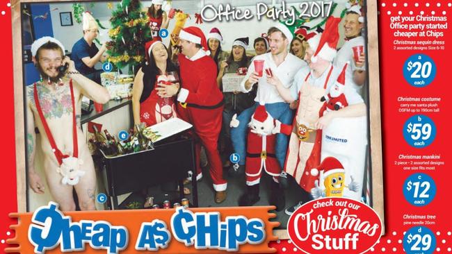 The risque “Office Party 2017” Cheap as Chips ad in question.