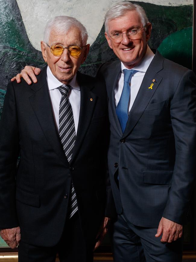 Steven Lowy with his father Frank on Thursday. Picture: Nikki Short