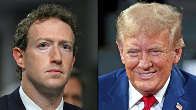 Mark Zuckerberg’s Meta donated $US1 million to Donald Trump’s inauguration fund. Pictures: Andrew Caballero-Reynolds and Jeff Kowalsky/AFP