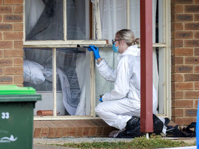 Forensic Police at the scene in Bayview Crescent home. Picture: David Geraghty