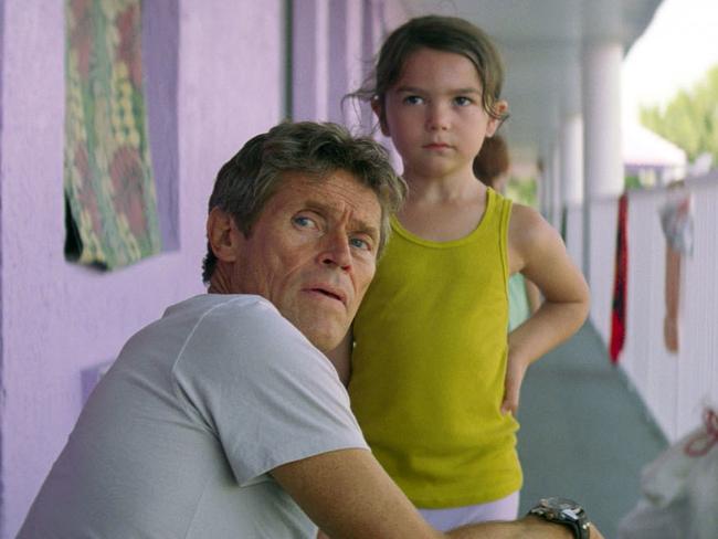 Willem Dafoe, left, and Brooklynn Prince in a scene from The Florida Project. Picture: A24 via AP