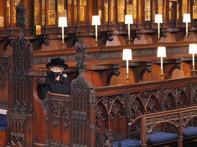 Images of the Queen sitting alone at Prince Philip’s funeral touched the world. Picture: AFP