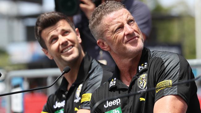 Trent Cotchin and Damien Hardwick are vying for their third premiership in four years. Picture: Michael Klein