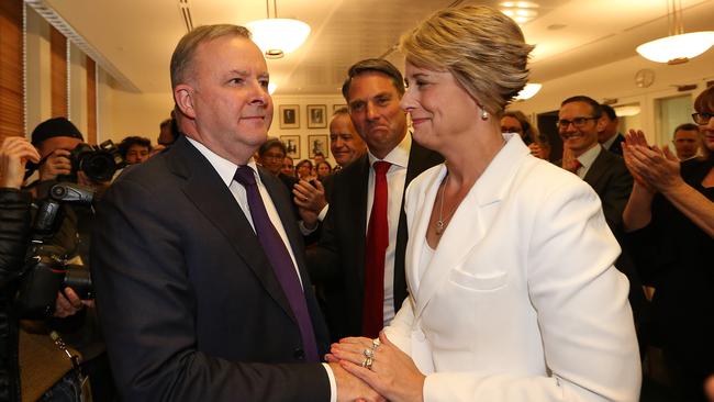 Opposition Leader Anthony Albanese and Kristina Keneally, Labor's new home affairs spokeswoman and Deputy Leader in the Senate. Picture: Kym Smith