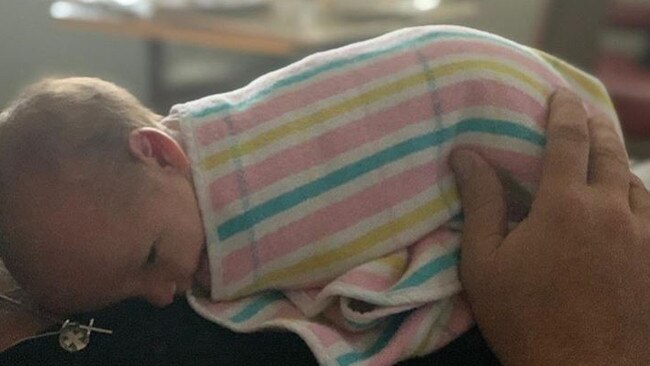 Baby Harper at home with dad Karl Stefanovic.