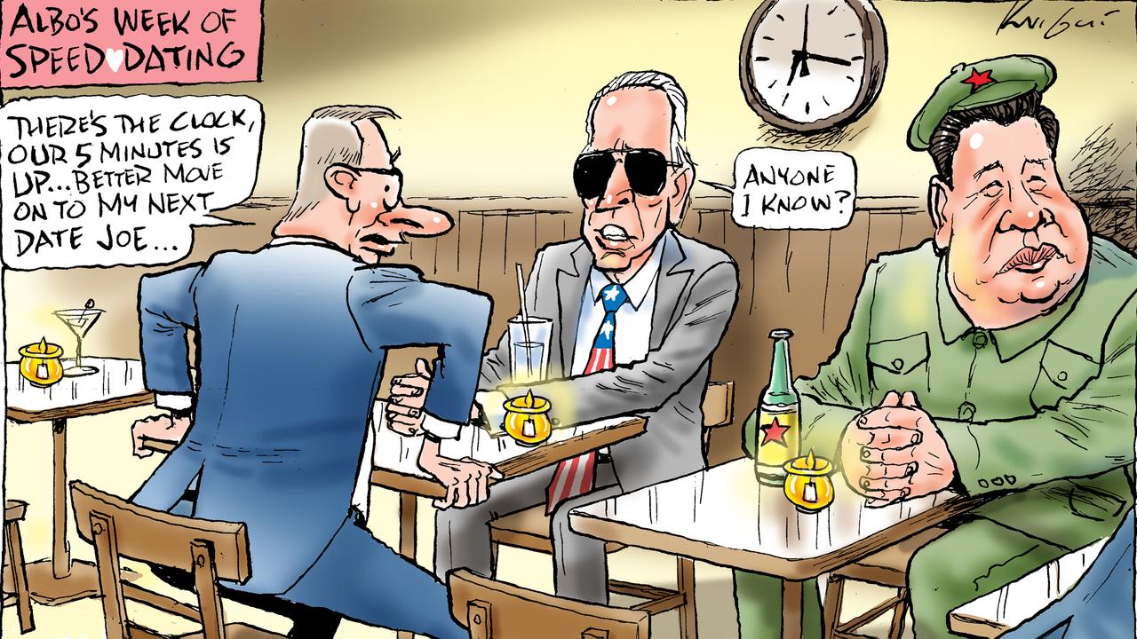 Mark Knight depicts Anthony Albanese’s quick trips abroad as a round of speed dating. Picture: Mark Knight