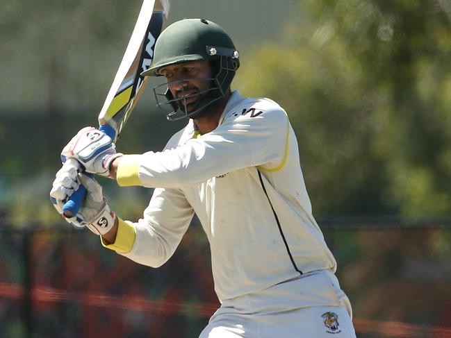 VTCA Cricket: Yarraville Club v Sunshine United: Neeten Chouhan of Sunshine batting on Saturday, March 6, 2021 in West Footscray, Australia