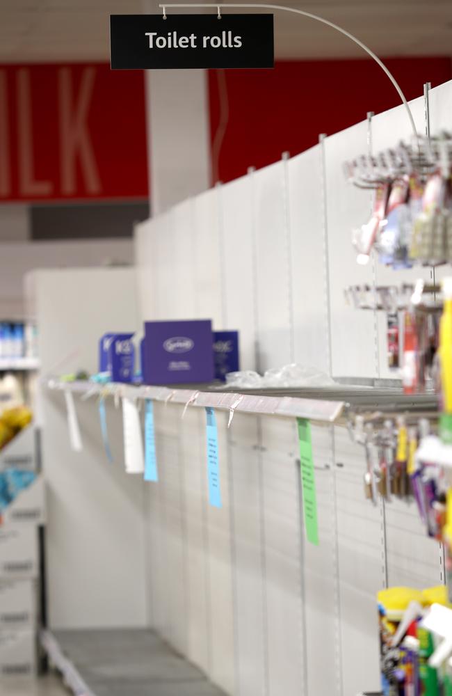 Shoppers at all major supermarket outlets around Australia are experiencing strict purchasing limits. Picture: AAP Image/Kelly Barnes