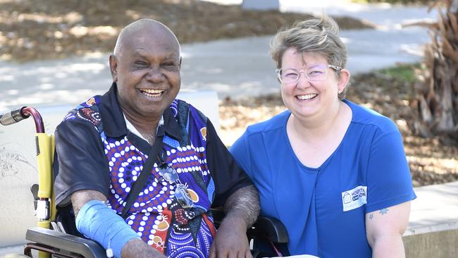 Hospital in the Home patient Phillip Obah and Hospital in the Home nurse Becky Croxford.