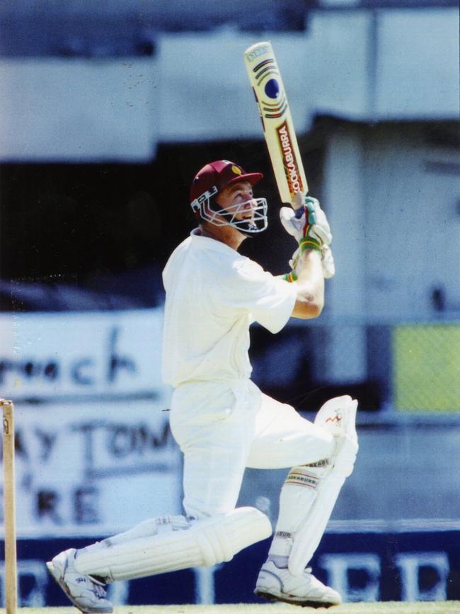 Andrew Bichel was a member of the first every Shield win. Here he bats in that match. (NAP EX NEWS BRISBANE)