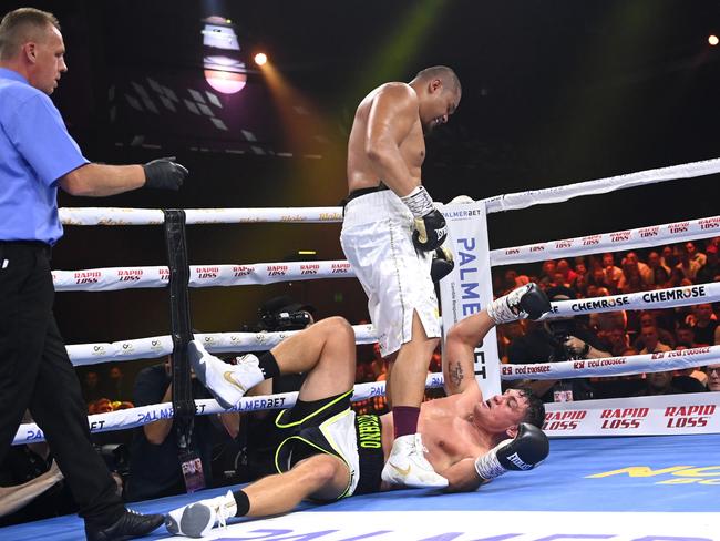 SYDNEY, AUSTRALIA -DECEMBER 22, 2021:Fight night at Star Event Centre.Joey Leilua defeats Chris Heighington.Picture: Jeremy Piper