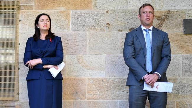 Queensland Premier Annastacia Palaszczuk and Steven Miles who was Health Minister at the time of the COVID crisis. Picture: NCA NewsWire / Dan Peled