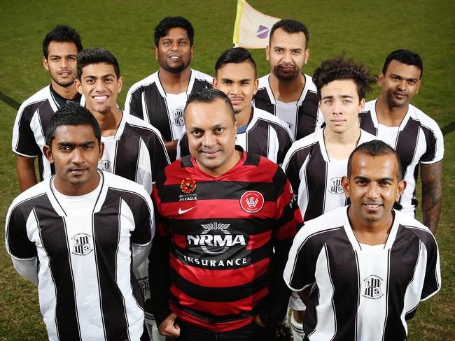 Nick Sharma, President of Australia Fiji Association with Blacktown Workers all-age reserve team. Picture Craig Greenhill