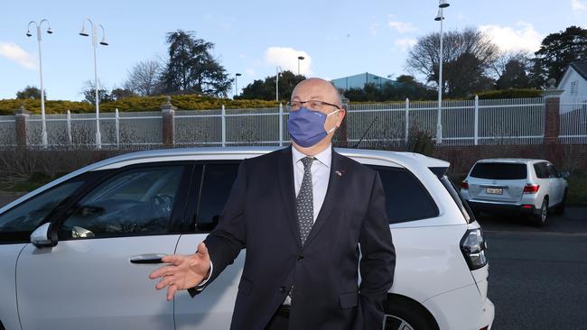 France's Ambassador to Australia, Jean-Pierre Thebault outside the French Embassy in Canberra on Saturday. Picture: Newswire/Gary Ramage