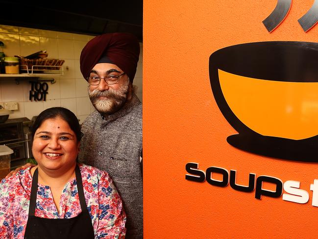 Harcharan Kaur, left, and Satinder Pal Singh in the kitchen.