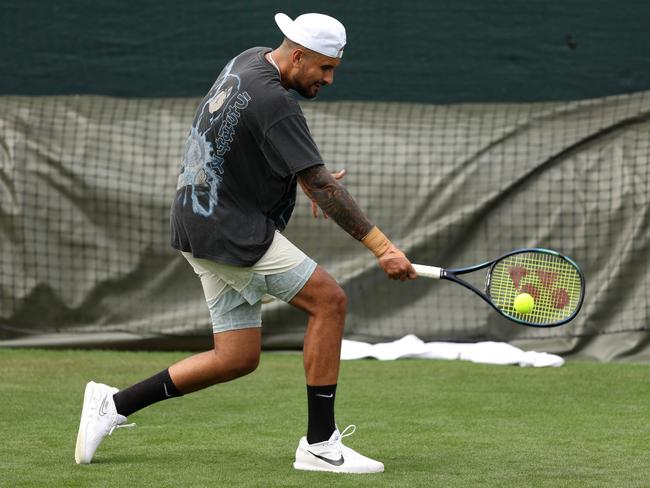 Nick Kyrgios at Wimbledon in 2023 before he withdrew with injury. Picture: Getty Images