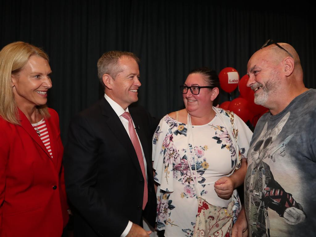 Opposition Leader Bill Shorten meeting Trish, who shared her story of being diagnosed with cancer. Picture Kym Smith