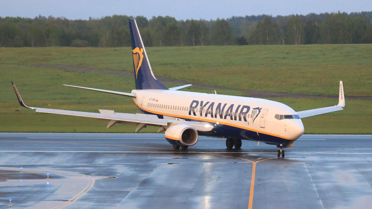 Ryanair passenger plane from Athens, Greece, that was diverted to Minsk by Belarus authorities to arrest Roman Protasevich in Minsk. Picture: Petras Malukas/AFP