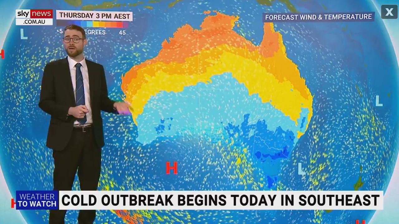 The ‘cold outbreak’ is expected to stretch all the way into Queensland. Picture: Sky Weather