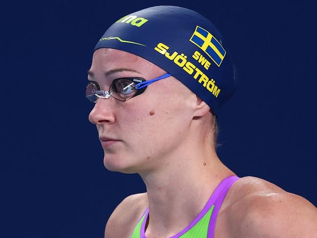 DOHA, QATAR - FEBRUARY 16: Sarah Sjostrom of Team Sweden looks on before competing in the Women's 50m Butterfly Heat 7 on day fifteen of the Doha 2024 World Aquatics Championships at Aspire Dome on February 16, 2024 in Doha, Qatar. (Photo by Maddie Meyer/Getty Images)