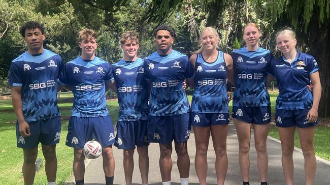 Western Clydesdales 2024 under-17 Queensland Country reps Joseph Litidamu, Braithen Scott, Brodie Hilt, Shaun Elara, Pypah Ferguson, Tayla Horrobin and Mia Byrnes.