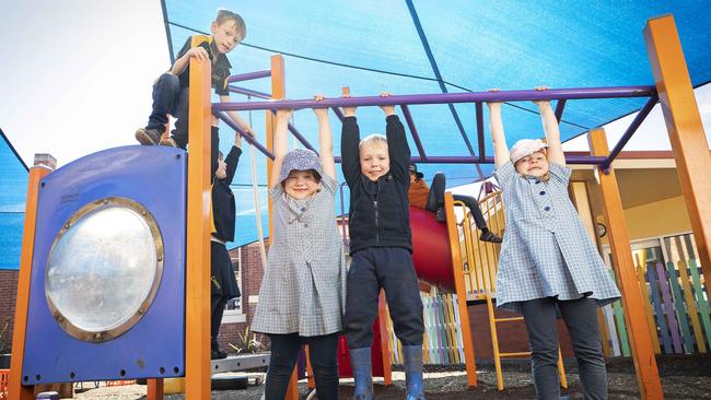 Kinder kids Delilah Startin, Patrick McCreary and Trixie Wiseman play at Campbell Street Primary –