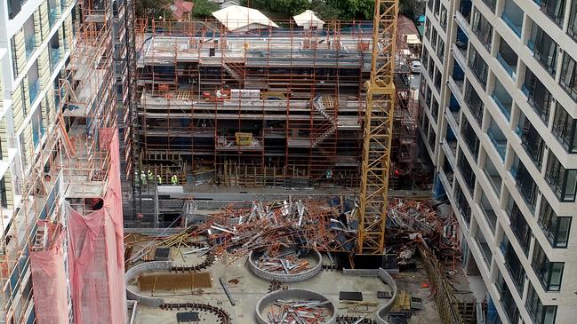 The site of the scaffolding collapse at Lachlan's Line construction site in Macquarie Park. Picture: Toby Zerna