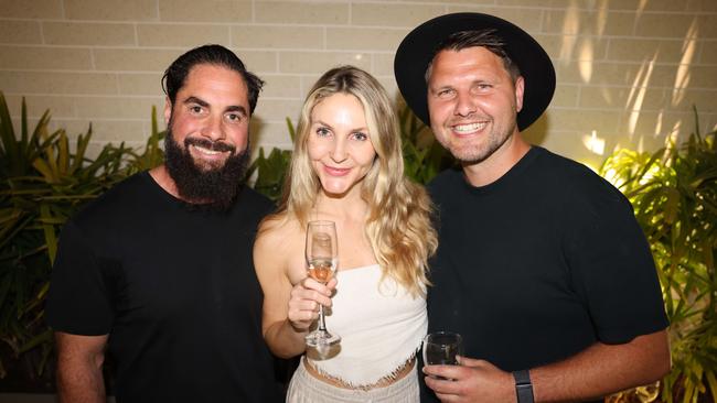 Jamie Montesalvo, Kat Birchley and Joel Gray at the Eska Seafood launch at The Oxley, Nobby Beach for Gold Coast at Large. Picture, Portia Large.