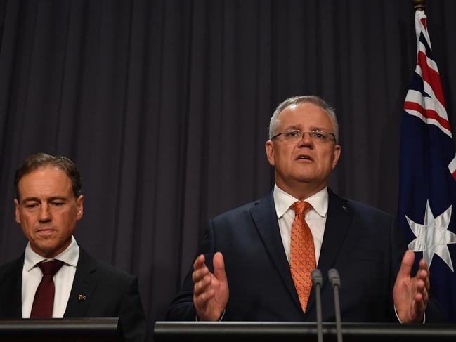 Health Minister Greg Hunt and Prime Minister Scott Morrison. Picture: AAP