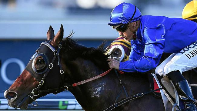 Jockey Damian Browne rides Impending to victory in race 8, the Hiflow Industries Victory Stakes, during the Starlight Family Raceday at Doomben Racecourse in Brisbane, Saturday, April 28, 2018. (AAP Image/Albert Perez) NO ARCHIVING, EDITORIAL USE ONLY. Picture: ALBERT PEREZ