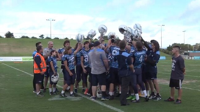 Gold Coast Stingrays Colts celebrate a Sun Bowl victory. Picture: Gridiron Queensland