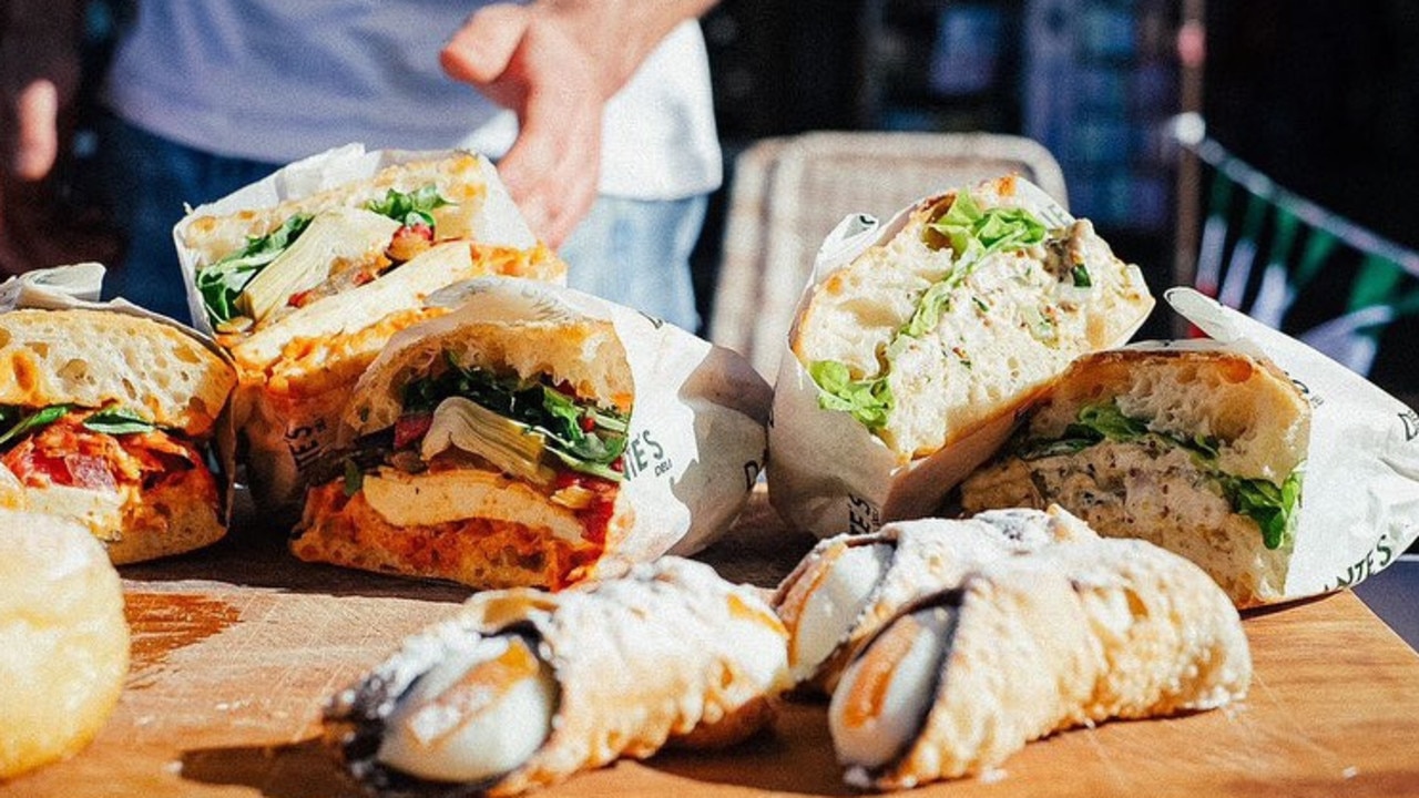 Sandwiches and cannoli at Dante's Deli, Glenelg.