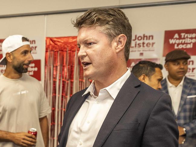 Werribee By-election Labor after/election party at Centrals Cricket Club, Galvin Park. Deputy Labor leader Ben Carroll speaks with volunteers. Picture: Jake Nowakowski