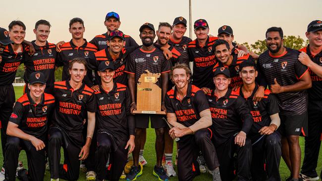 NT Strike celebrating their 2023 Top End Series win. Picture: Cricket NT.