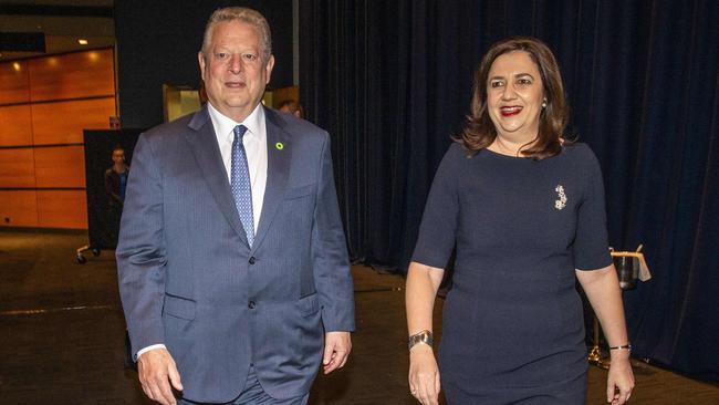 Former US vice president Al Gore and Premier Annastacia Palaszczuk in Brisbane yesterday. Picture: Glenn Hunt