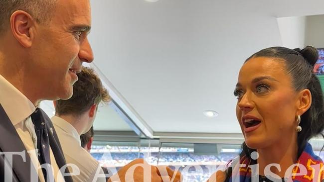 EXCLUSIVE - NO NEWS>COM , NO AUS . CHECK WITH SA BEFORE RUNNING . South Australian Premier Peter Malinauskas with pop star Katy Perry at the AFL Grand final . Picture: Gemma Jones