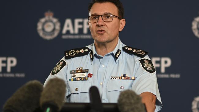 AFP Commissioner Reece Kershaw revealed Russian cyber criminals were the likely culprits. Picture: NCA NewsWire / Martin Ollman