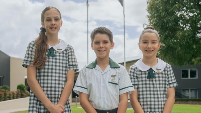 2025 Primary Captains for Victory College: Keeva Josefski the Faith Captain, Siebel Stevensen the Service Captain, and Fraser Cole the Community Captain. Source: Victory College Marketing Team.